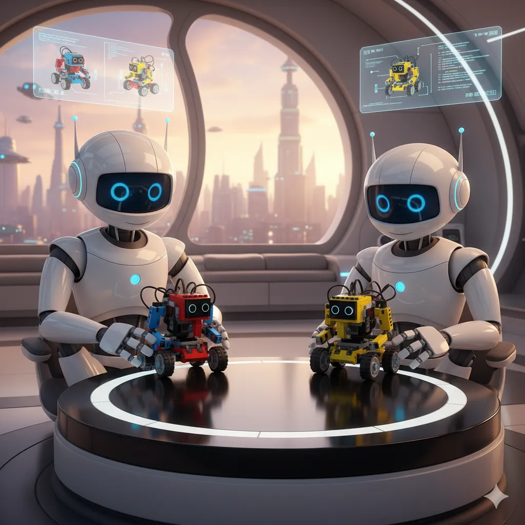 Illustration of two robots with LEGO sumo robots on a ring.
